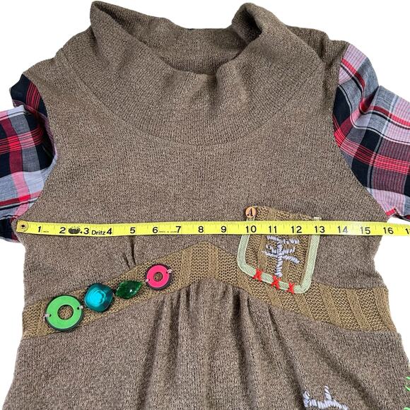 Forla Paris Dress Size Medium Patchwork Embroidered Bubble Hem Cotton Boho Knit - Picture 12 of 13